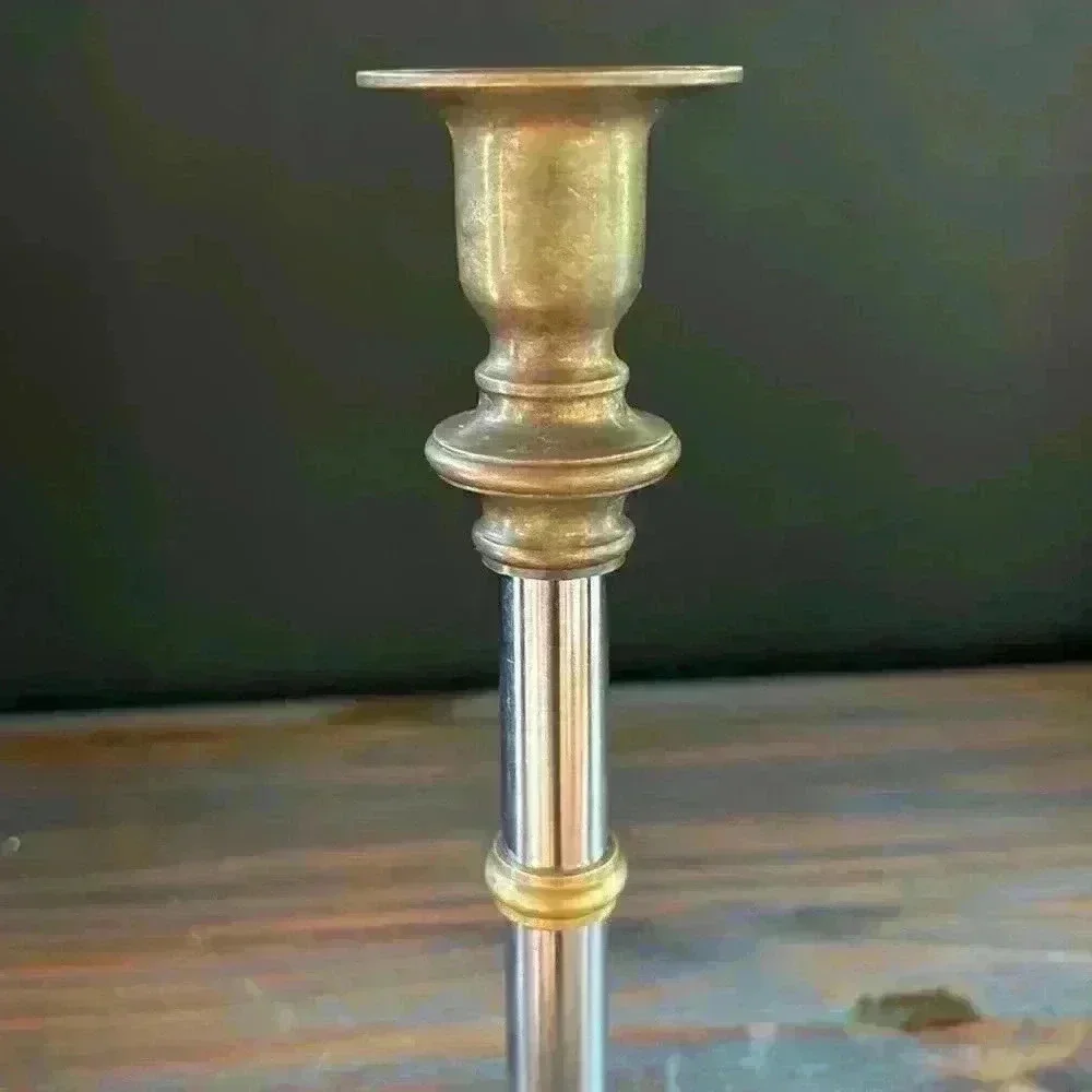 Vintage Brass & Chrome Candlestick/Candle Holder Made In Hong Kong